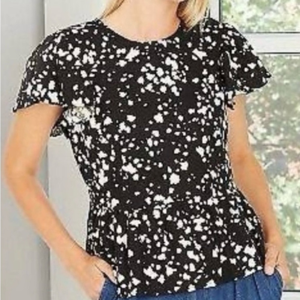 Who What Wear Black and Off White Spotted Women's Top Size M NWT